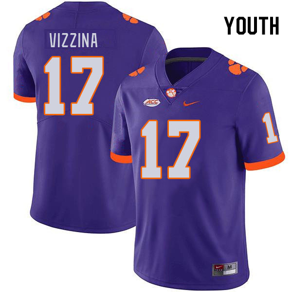 Youth Clemson Tigers Christopher Vizzina #17 College Purple NCAA Authentic Football Stitched Jersey 23EC30NJ
